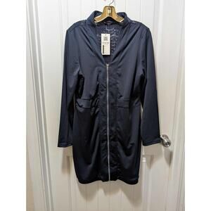 NEW! 3/4 Sleeve Navy Blue V-Neck Zip-Up Pocket Dress Lace Back Size XL FINEJO